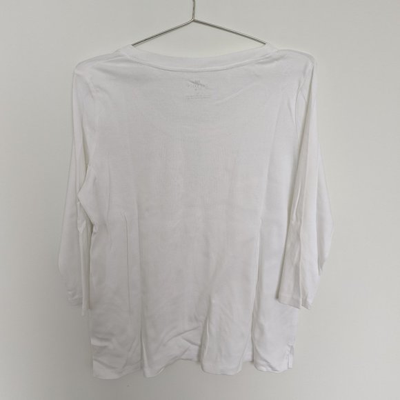 Talbots Pima Three Quarter Sleeve Shirt – White, Women's L Petite - Picture 2 of 4